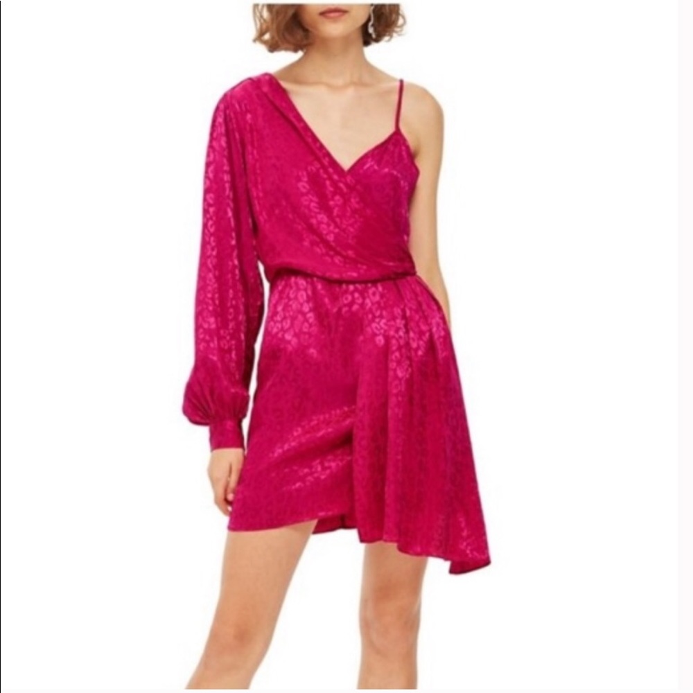 NWT TOPSHOP one shoulder pink leopard dress